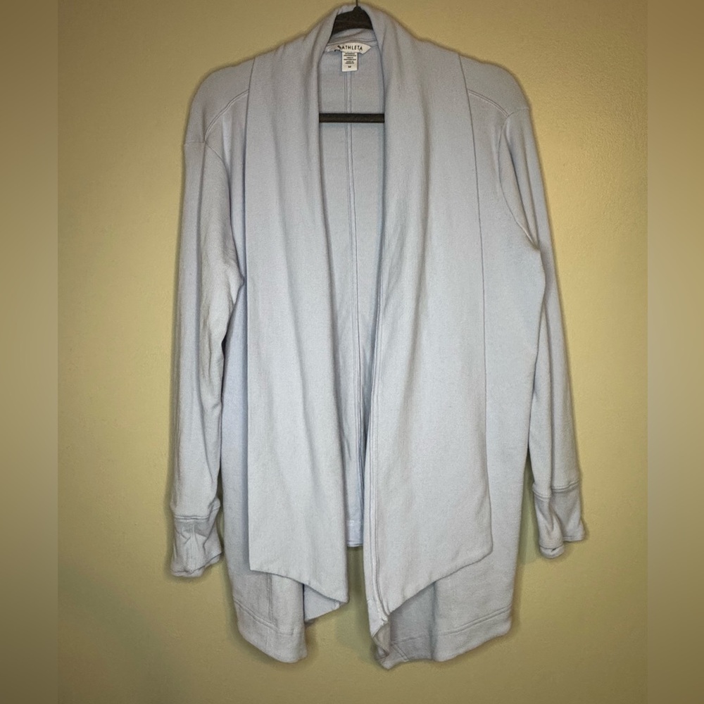 Athleta Open‎ Front Ribbed Cardigan Women's Medium Light Blue Drape Sweater